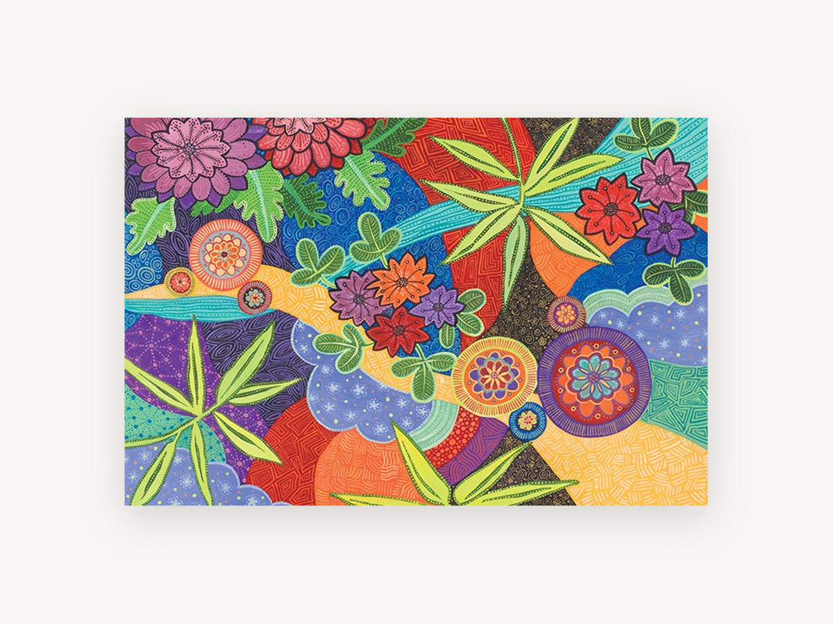 Patterned Garden Flow, floral canvas wall art print, front view