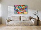 Patterned Garden Flow floral canvas print on the wall of a living room