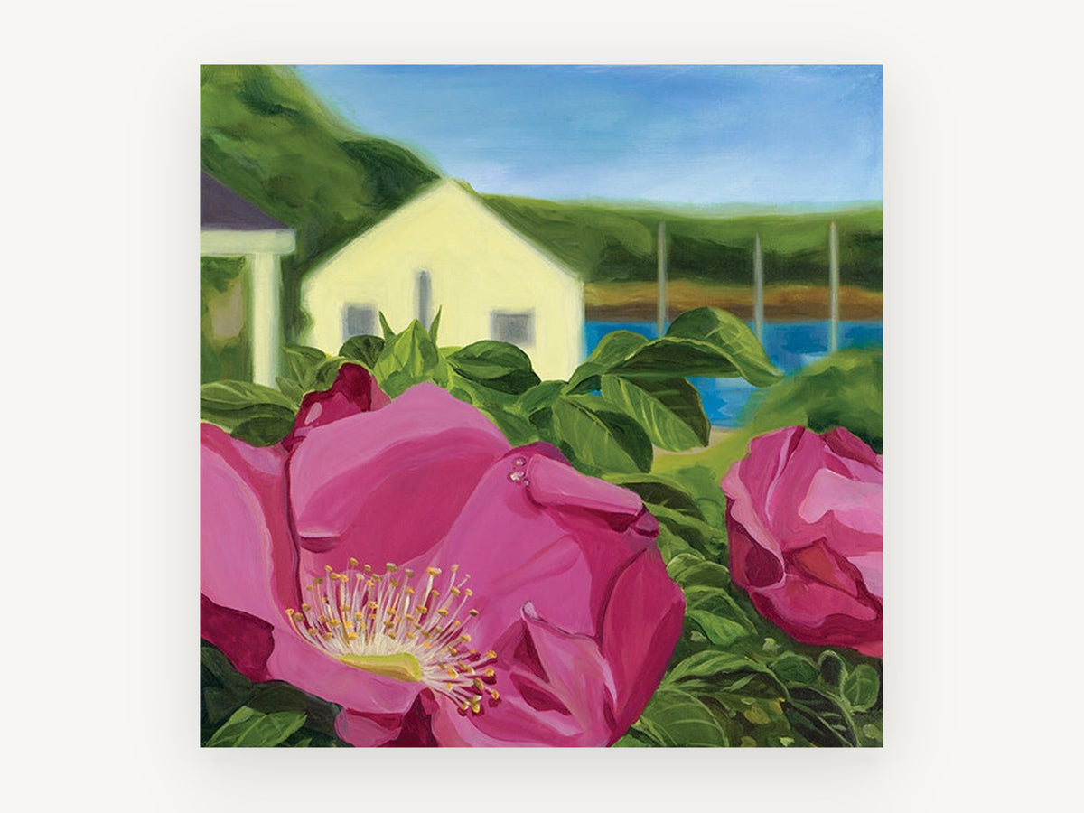 Beach Rose Cottage, coastal canvas wall art print, front view