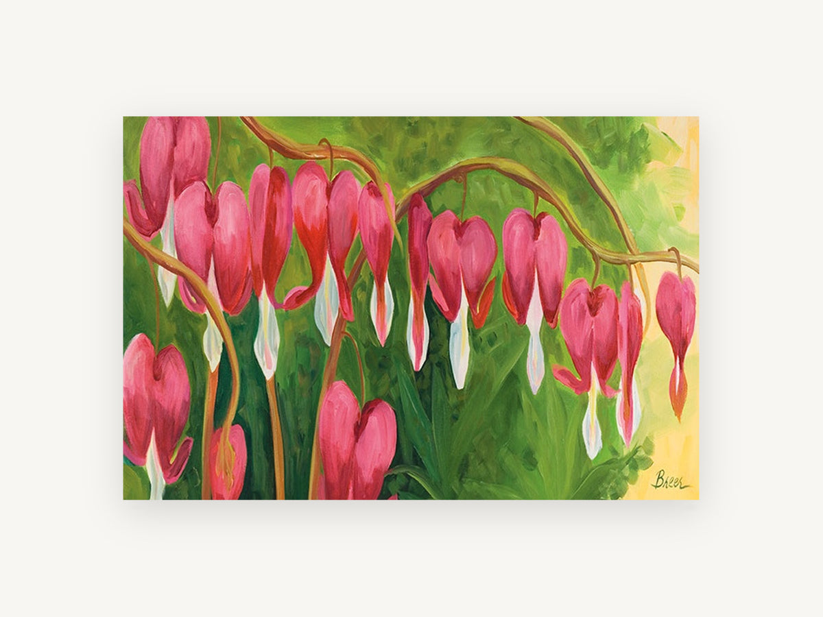 Hanging Pink Hearts, floral canvas wall art print, front view