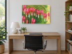 Hanging Pink Hearts floral canvas print on the wall of a study