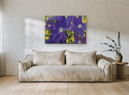 Purple Clematis Garden floral canvas print on the wall of a living room