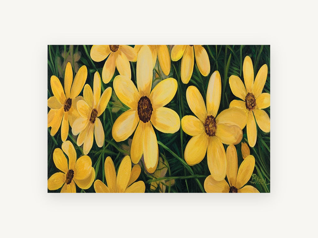 Golden Meadow Daisies, floral canvas wall art print, front view
