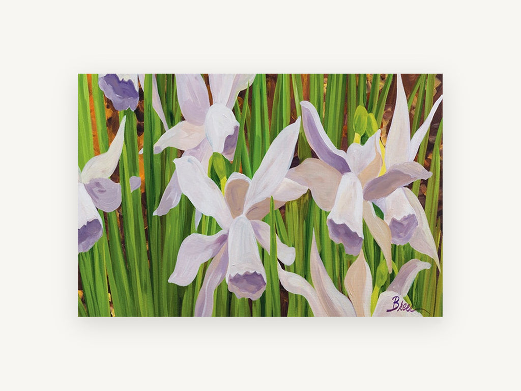 Lilac Daffodils in Green, floral canvas wall art print, front view