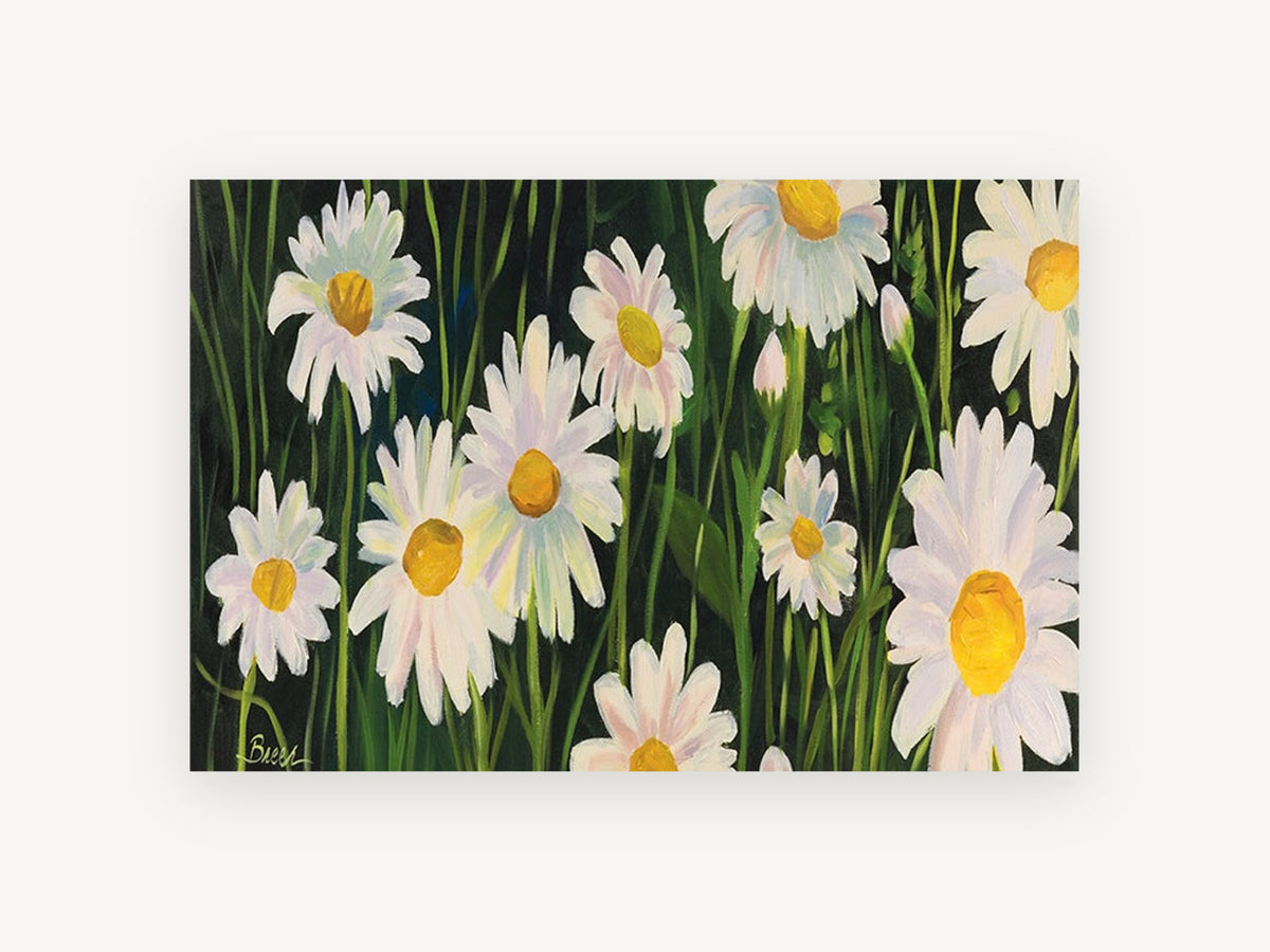 Daisies in Dark Grass, floral canvas wall art print, front view