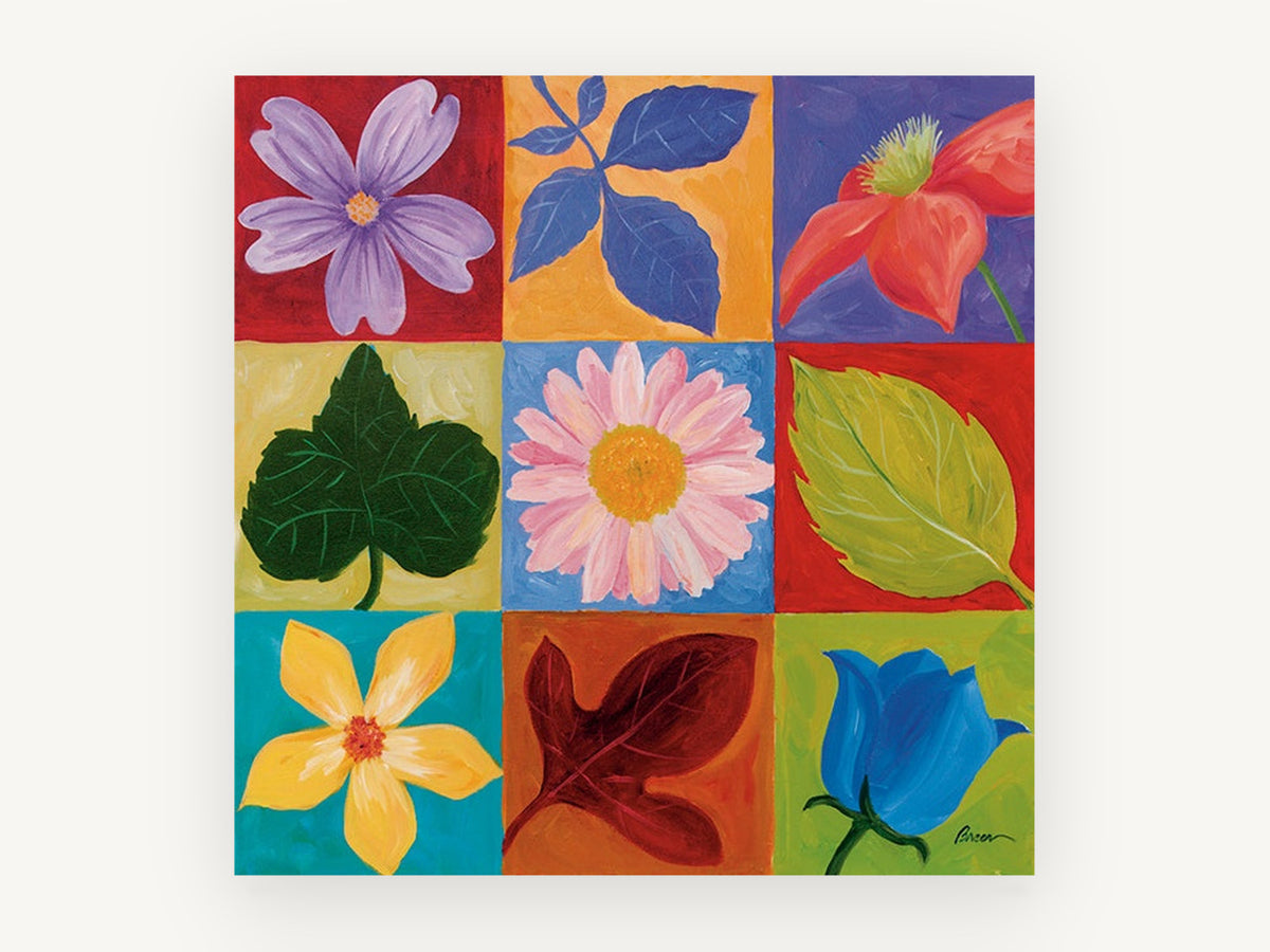 Nine Square Garden, floral canvas wall art print, front view