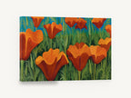 Orange Poppy Meadow, orange poppies green meadow painting, floral canvas wall art print ready to hang