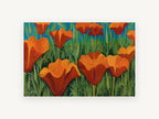 Orange Poppy Meadow, floral canvas wall art print, front view