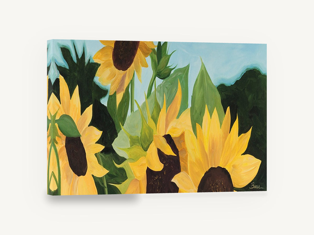 Sunflowers Against Blue, sunflowers blue sky contemporary painting, floral canvas wall art print ready to hang