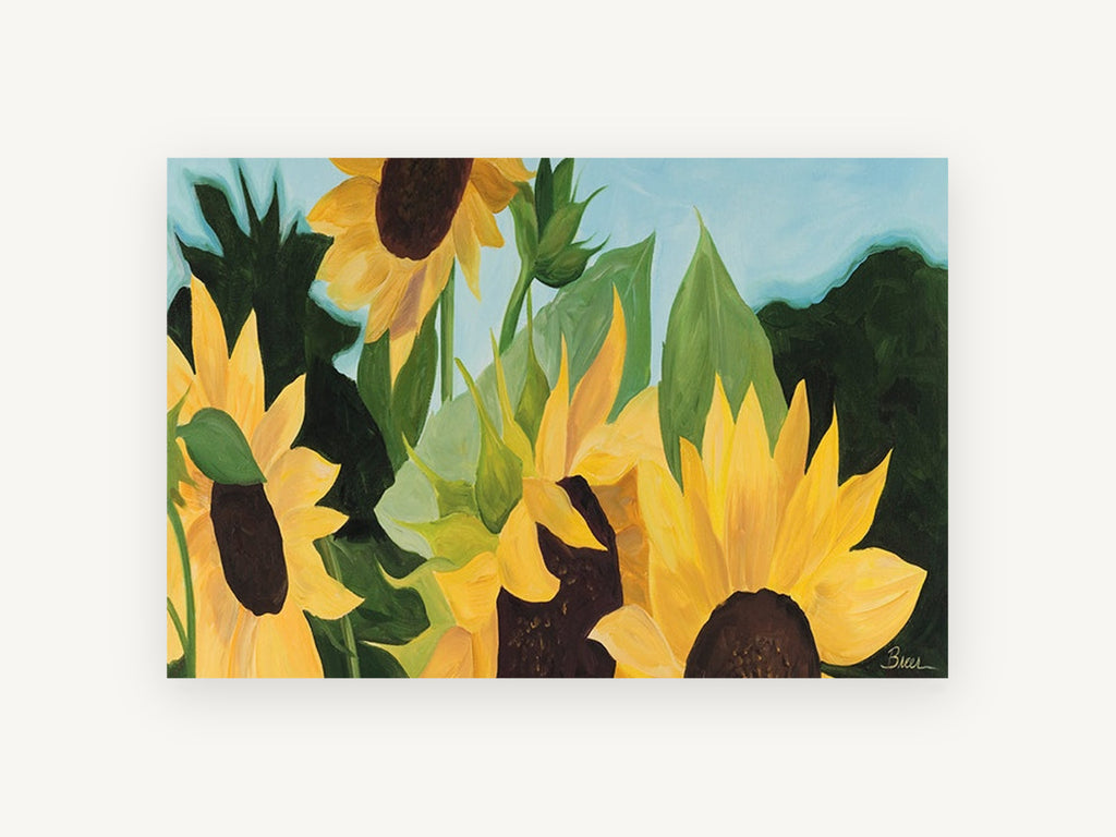 Sunflowers Against Blue, floral canvas wall art print, front view