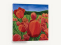 Red Tulip Meadow, red tulip field painting square, floral canvas wall art print ready to hang