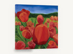 Red Tulip Meadow, red tulip field painting square, floral canvas wall art print ready to hang