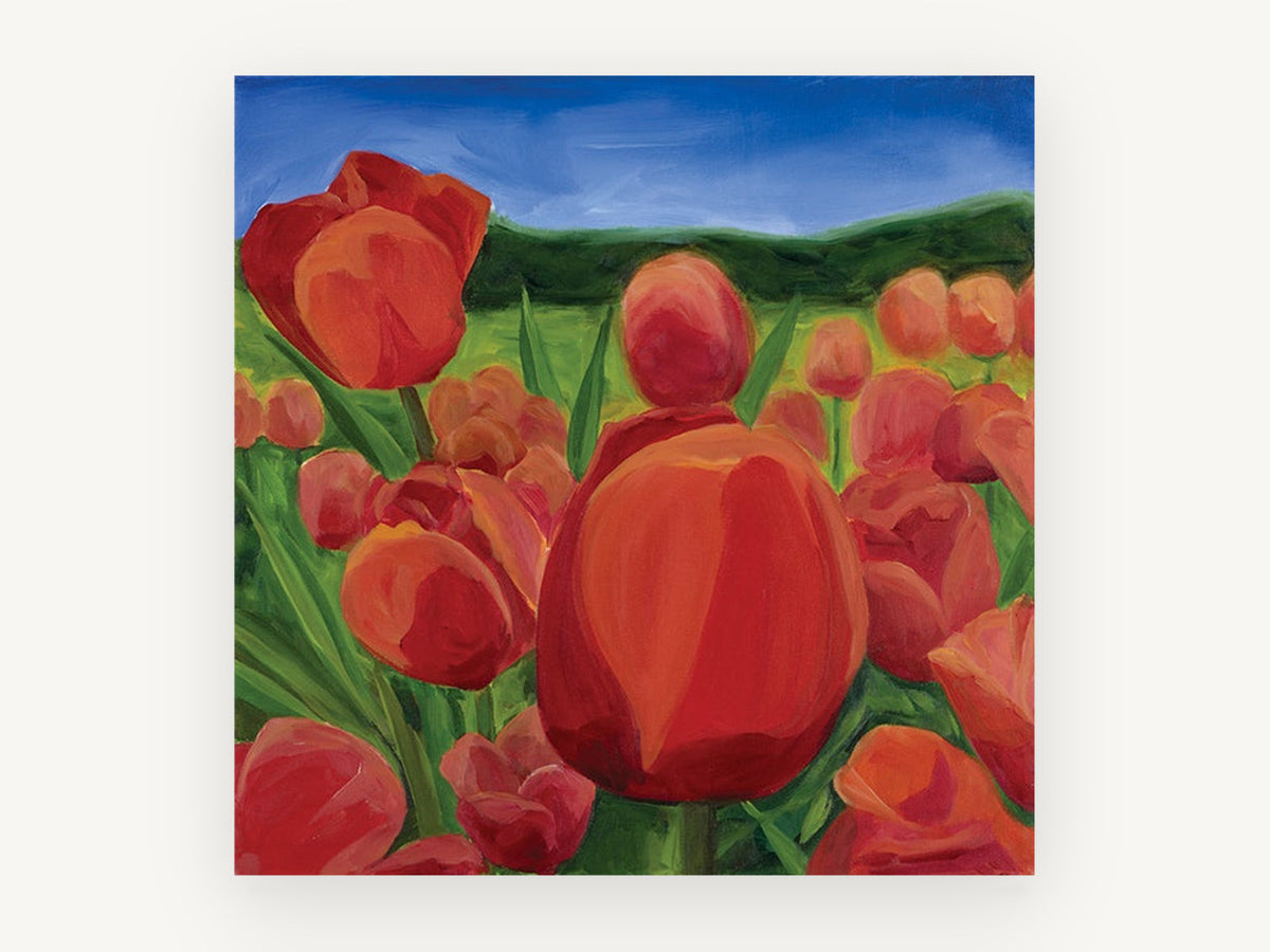 Red Tulip Meadow, floral canvas wall art print, front view