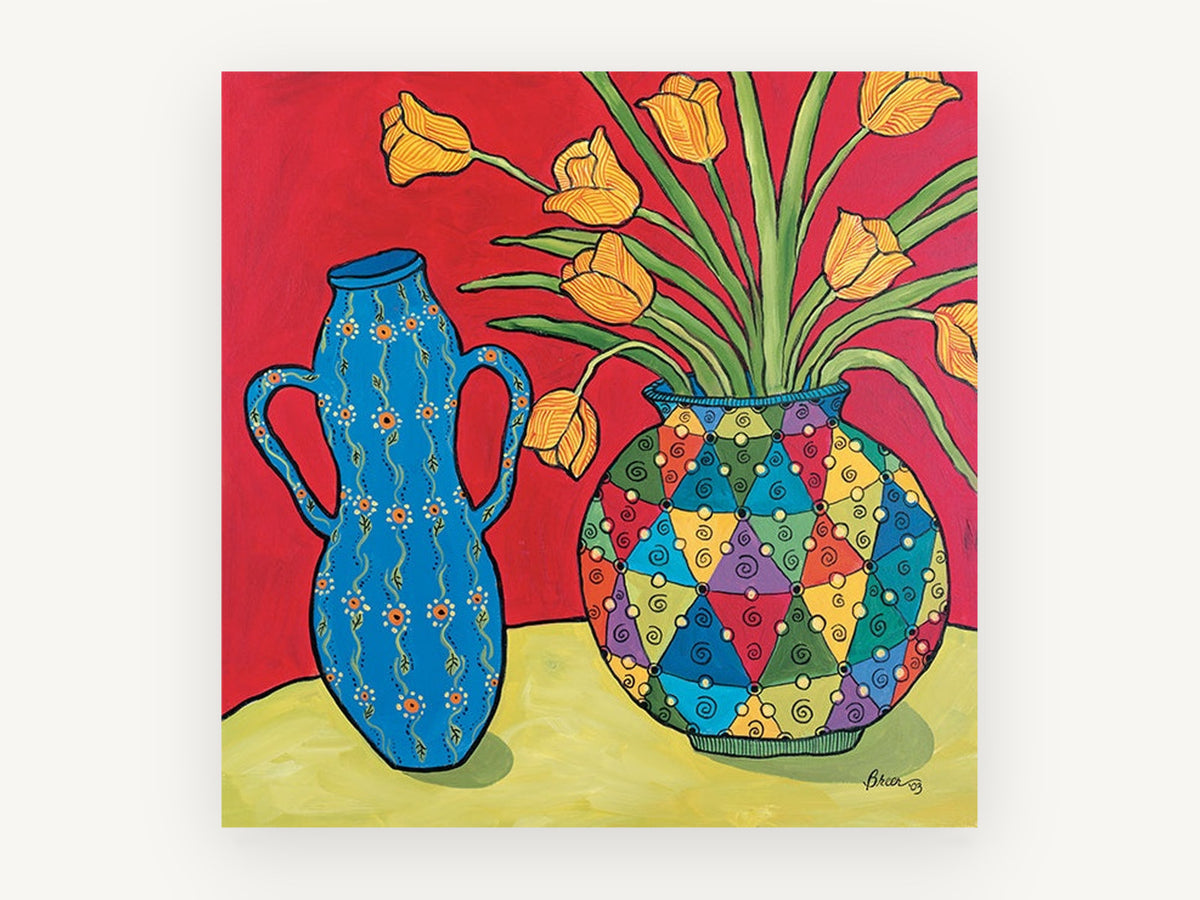 Tulips and Harlequin Vase, floral canvas wall art print, front view