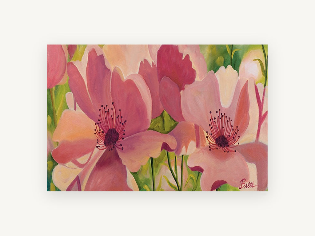 Blushing Poppy Garden, floral canvas wall art print, front view