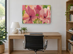 Blushing Poppy Garden floral canvas print on the wall of a study