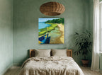 Canoe on the Shore landscape canvas print on the wall of a bedroom