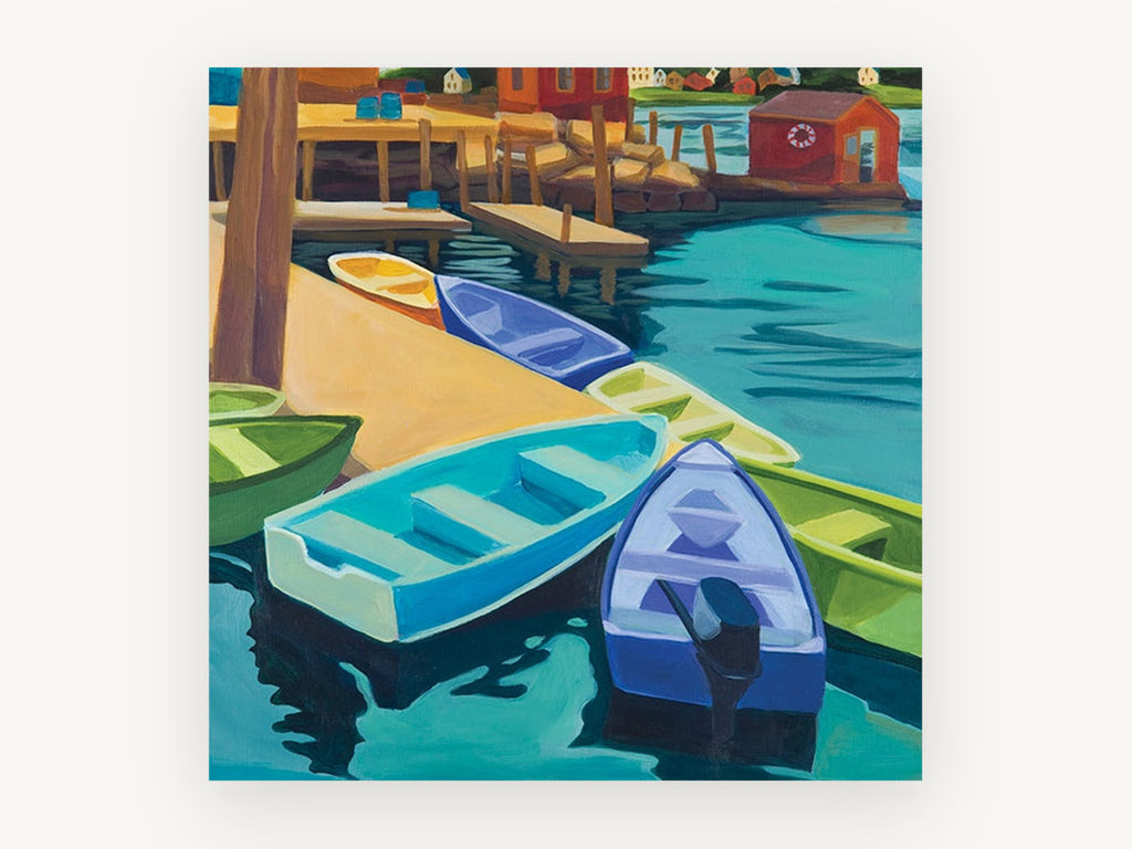 Dinghies at the Dock, coastal canvas wall art print, front view