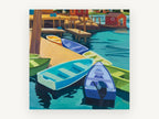 Dinghies at the Dock, coastal canvas wall art print, front view