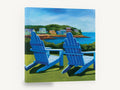 Blue Chairs Bay View, blue adirondack chairs coastal painting, coastal canvas wall art print ready to hang