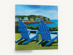 Blue Chairs Bay View, blue adirondack chairs coastal painting, coastal canvas wall art print ready to hang