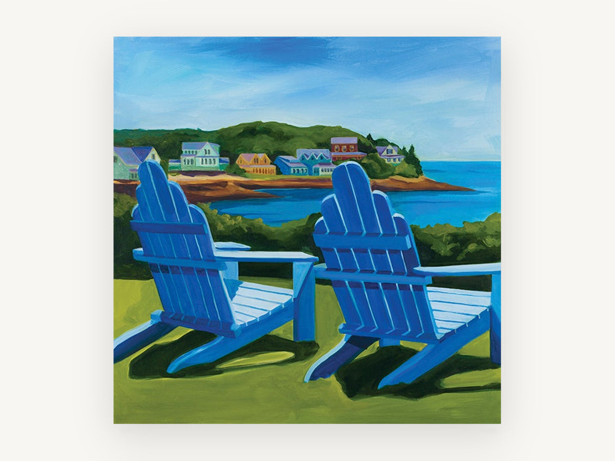 Blue Chairs Bay View, coastal canvas wall art print, front view