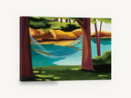Hammock by the Lake, lakeside hammock painting style landscape, landscape canvas wall art print ready to hang
