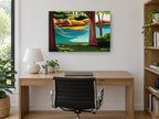 Hammock by the Lake landscape canvas print on the wall of a study