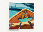 Orange Rowboat Bow, orange rowboat bow lake painting, landscape canvas wall art print ready to hang