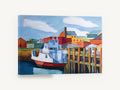 Red Hull Harbour Ferry, harbour ferry wharf painting style, coastal canvas wall art print ready to hang