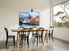 Red Hull Harbour Ferry coastal canvas print on the wall of a dining room