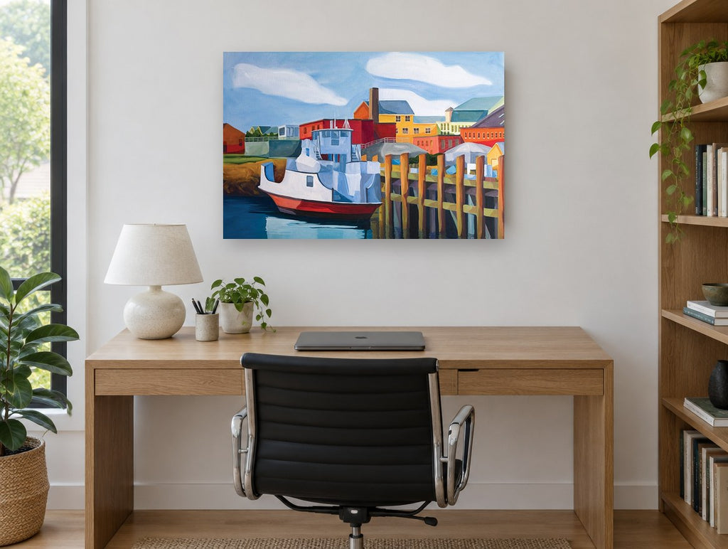 Red Hull Harbour Ferry coastal canvas print on the wall of a study
