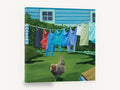 Rooster on Washing Day, backyard rooster washing line painting, landscape canvas wall art print ready to hang
