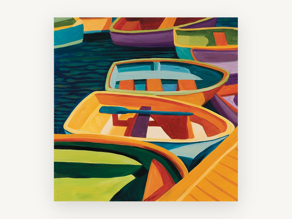 Harbour Dinghy Colour, coastal canvas wall art print, front view