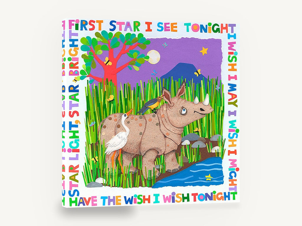 Rhino Wishing Star, rhino star wish nursery collage, animal canvas wall art print ready to hang