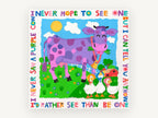 Purple Cow Poem, purple cow kids paper collage, animal canvas wall art print, front view