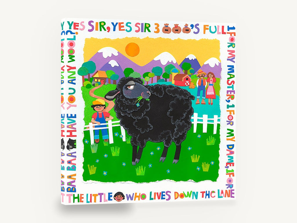 Black Sheep Nursery Rhyme, black sheep nursery rhyme collage, animal canvas wall art print ready to hang