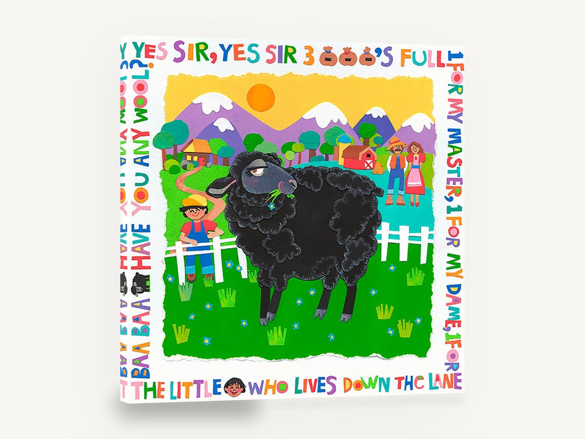 Black Sheep Nursery Rhyme, black sheep nursery rhyme collage, animal canvas wall art print ready to hang
