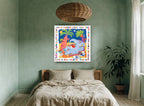Stargazing Elephant Rhyme animal canvas print on the wall of a bedroom