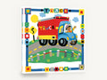 Waving Truck Driver, red blue truck kids illustration, kids canvas wall art print ready to hang