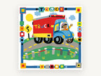 Waving Truck Driver, red blue truck kids illustration, kids canvas wall art print, front view