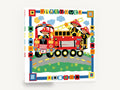 Firefighters on Parade, red fire truck kids cut paper illustration, kids canvas wall art print ready to hang
