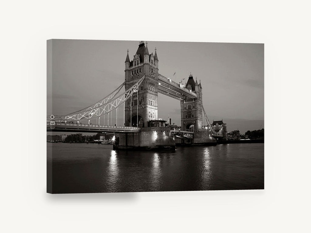 Tower Bridge Dusk Sepia, tower bridge london black and white photograph, city canvas wall art print ready to hang