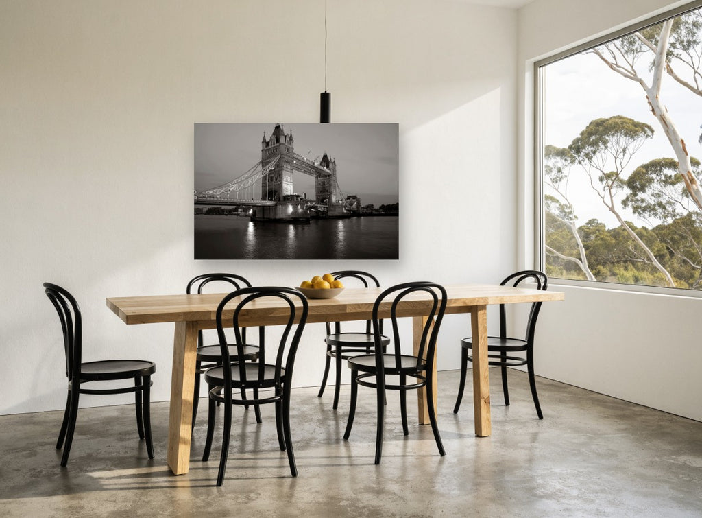 Tower Bridge Dusk Sepia city canvas print on the wall of a dining room