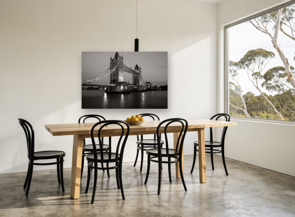 Tower Bridge Dusk Sepia city canvas print on the wall of a dining room