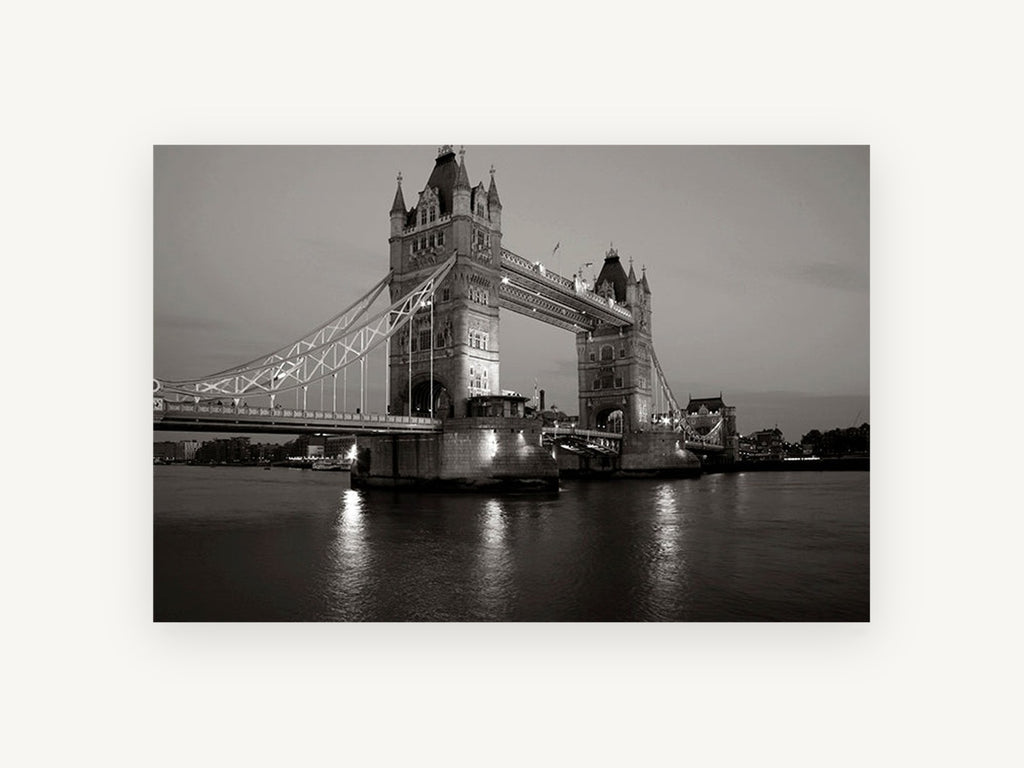 Tower Bridge Dusk Sepia, tower bridge london black and white photograph, city canvas wall art print, front view