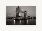 Tower Bridge Dusk Sepia, tower bridge london black and white photograph, city canvas wall art print, front view