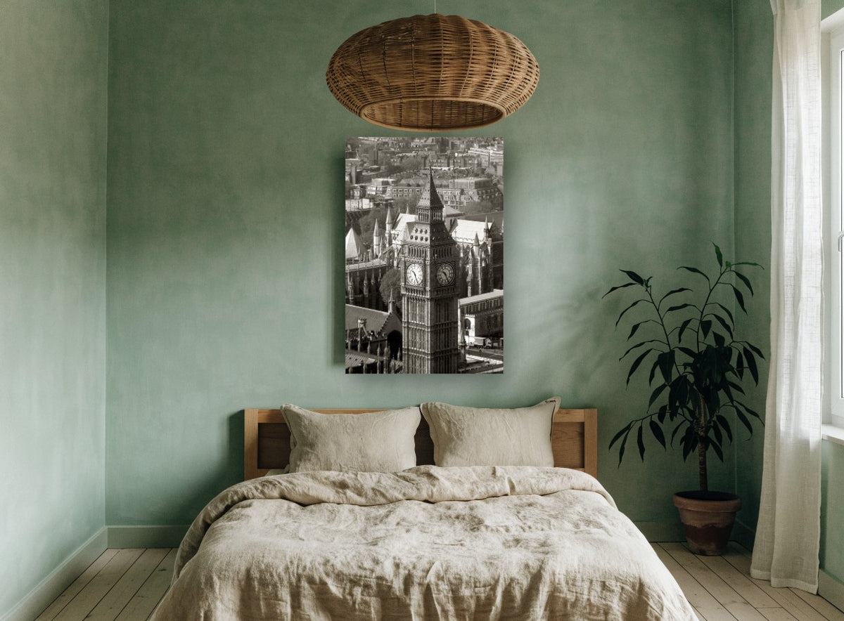 Big Ben From Above city canvas print on the wall of a bedroom