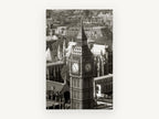 Big Ben From Above, big ben london black and white photograph, city canvas wall art print, front view