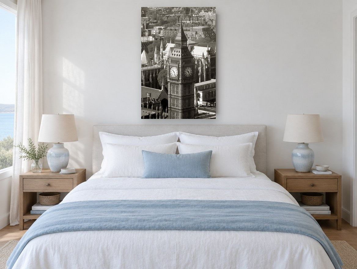 Big Ben From Above city canvas print on the wall of a bedroom